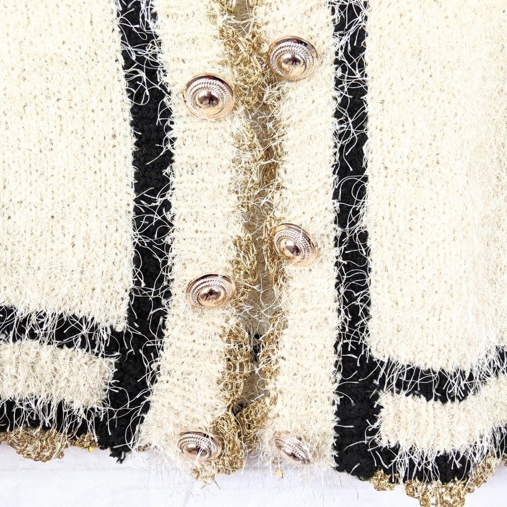 Anthropologie Ceres Cream Gold Eyelash Cardigan - Picture 3 of 7